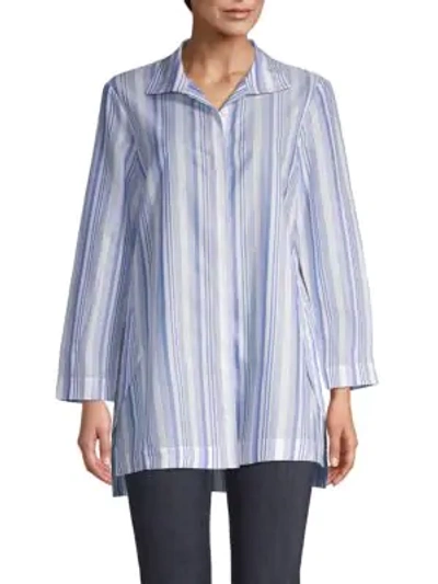 Lafayette 148 Striped Cotton Shirt In Periwinkle