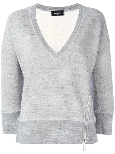 Dsquared2 Grey V-neck Zip Sweatshirt