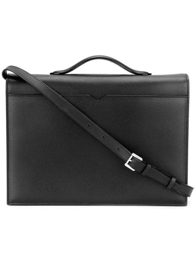 Valextra Top Handle Messenger Bag In Black