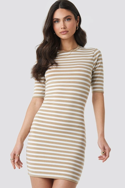 Na-kd Striped Fitted T-shirt Dress - Beige