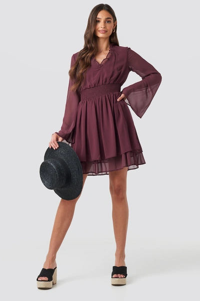 Na-kd Shirred Waist Detail Dress - Purple In Burgundy