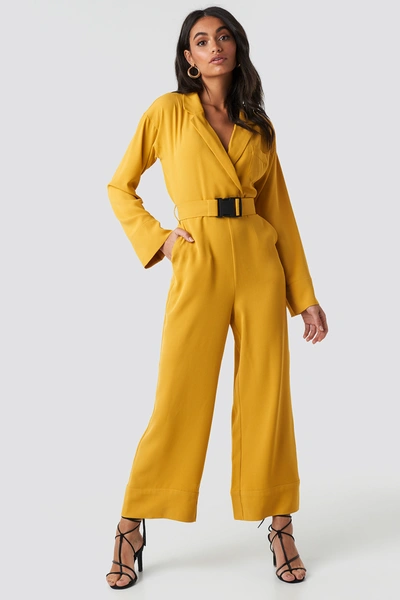 Hoss X Na-kd Belted Wrap Front Jumpsuit - Yellow