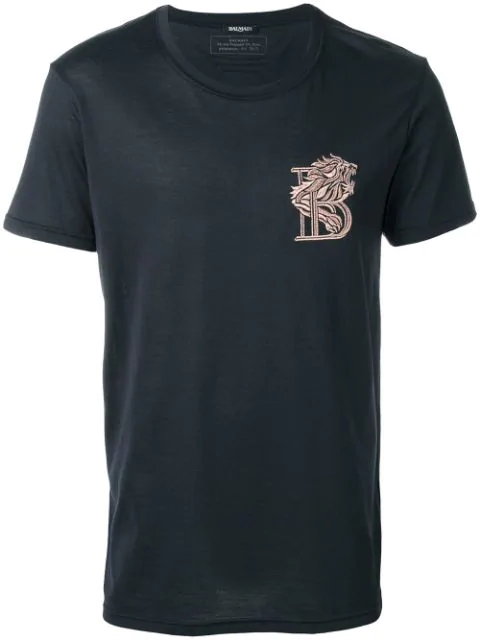 Balmain Badge-embroidered Crew-neck Cotton T-shirt In Black | ModeSens