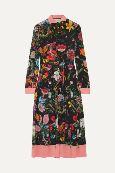 Gucci Pleated Printed Silk Crepe De Chine Dress In Multicolour