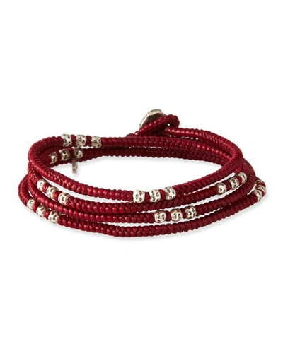 M Cohen Men's Knotted Wrap Bracelet With Silver Beads, Red
