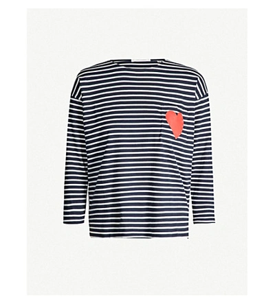 Chinti & Parker Bretton-stripe Cotton T-shirt In Navy Cream Red