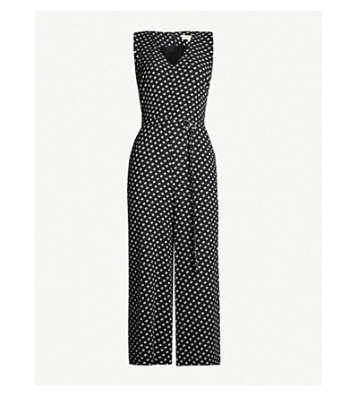 Michael Michael Kors Dotted Waist-tie Crepe Jumpsuit In Black / Bone