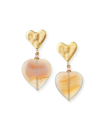 Sequin Agate Heart-drop Earrings In Pearl