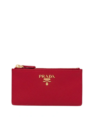 Prada Saffiano Zip Compact Wallet In Red