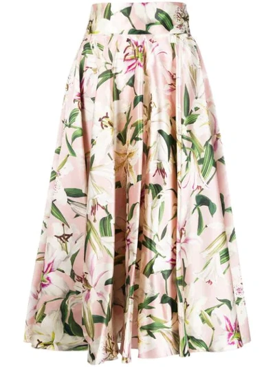 Dolce & Gabbana Floral-print Silk-satin Midi Skirt In Pink