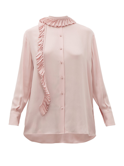 Valentino Ruffle-trim Silk Georgette Blouse In Pink