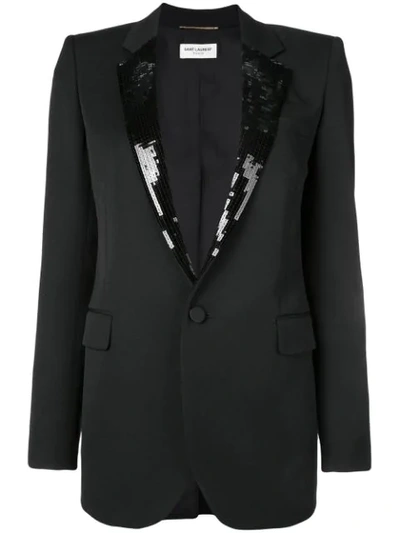 Saint Laurent Sequin-embroidered Lapel Blazer In Black