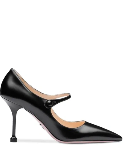 Prada Black Polished Leather Mary Jane Pumps