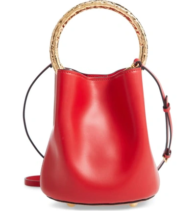 Marni Two-tone Leather Hammered Top Handle Bag In Tulip/ Apricot