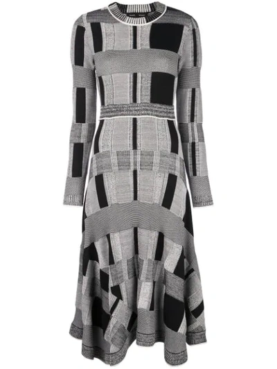Proenza Schouler Plaid Long Sleeve A-line Sweater Dress In Black Off White