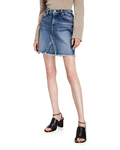 7 For All Mankind Frayed-hem Denim Mini Skirt In Luxe Vintage Muse