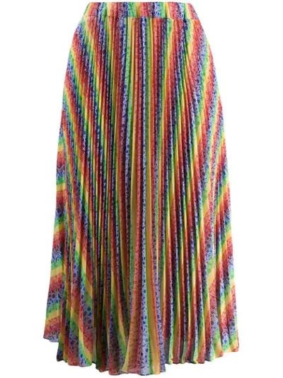 Michael Michael Kors Rainbow Logo Striped Georgette Skirt In White Multi