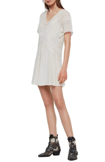 Allsaints Cindi Mixed-lace Mini Dress In Oyster White