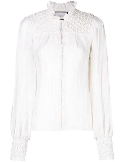 Alexis Minelli Smocked Button Front Blouse In White