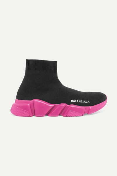 Balenciaga Speed Stretch-knit High-top Sneakers In Black