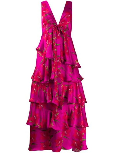 Borgo De Nor Flavia Floral V-neck Tiered Empire-waist Silk Gown In Pink