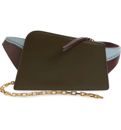 The Volon Dia Asymmetrical Convertible Leather Belt Bag In Khaki