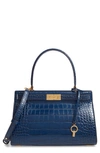 Tory Burch Small Lee Radziwill Croc Embossed Leather Satchel In Royal Navy