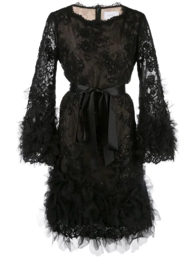 Marchesa Crystal & Sequin Embroidered Cocktail Dress In Black