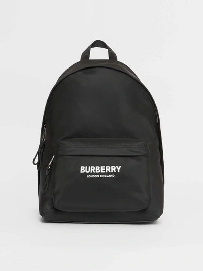 Burberry Logo Print Nylon Backpack In Black