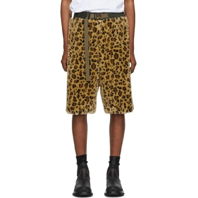 Sacai Leopard-print Faux-fur Shorts In Neutrals