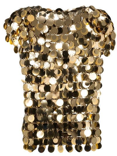 Rabanne Mutli-color Sequin Cap-sleeve Top In Gold