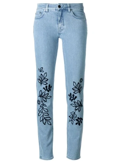 Victoria Victoria Beckham Leaves Embroidery Skinny Jeans In Blue