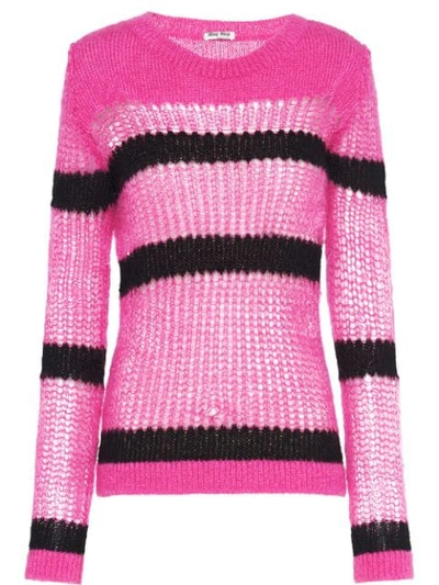 Miu Miu Loose Knit Striped Jumper In Pink