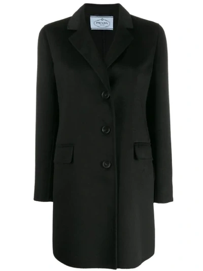 Prada Classic Single Breasted Coat In Black