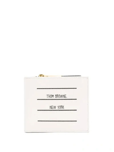Thom Browne Label Print Colourblock Leather Coin Bifold Wallet In White