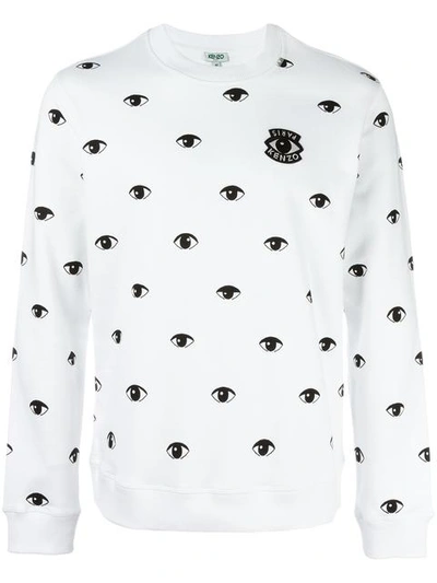 Kenzo Allover Eyes Print Crew Sweatshirt In White;black | ModeSens
