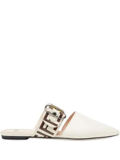 Fendi Buckle Detail Ff Motif Mules In White