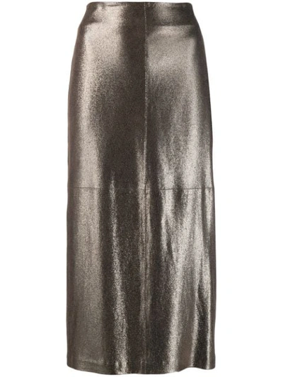 Brunello Cucinelli Shimmer Midi Skirt In C7617 Gold