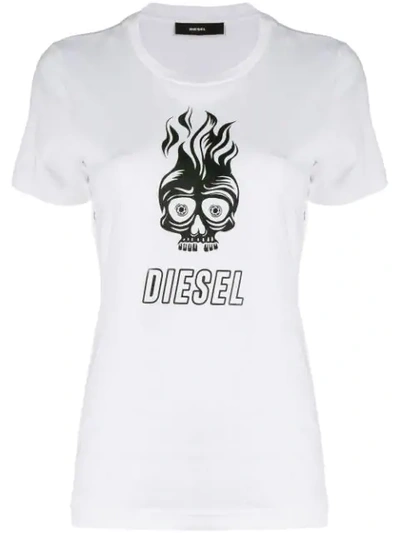 Diesel Skull Print T In White