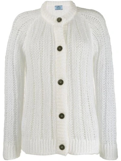 Prada Ribbed Button-up Cardigan In White