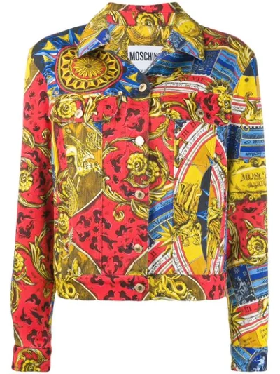 Moschino Printed Denim Jacket In Red