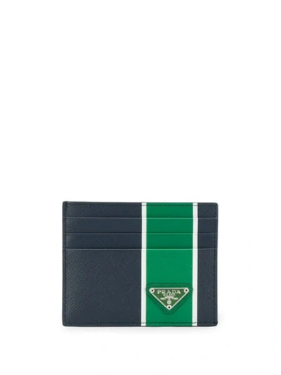 Prada Stripe Logo Cardholder - 蓝色