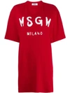 Msgm Logo Print T-shirt Dress In Red