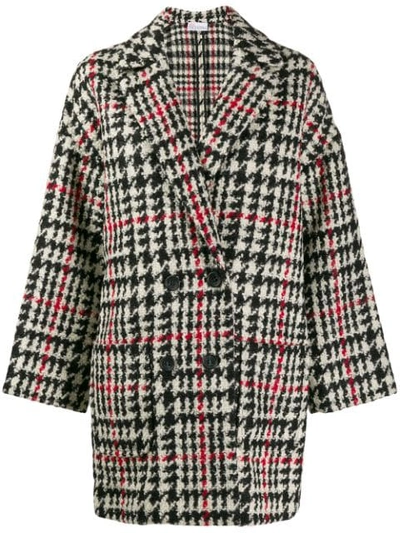 Red Valentino Prince Of Wales Double Breasted Coat In Black