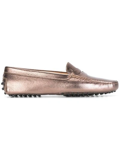 Tod's Metallic Loafers In Brown