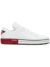 Prada Platform Sole Sneakers In White + Red
