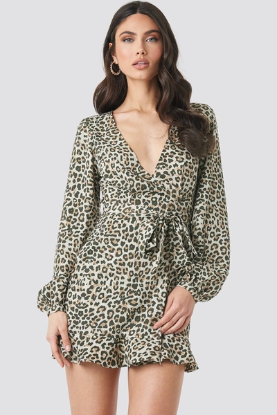 Na-kd Overlap Mini Dress - Beige In Leopard