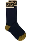 Fendi Double-f Logo Trim Socks In Blu Tabacco Panna
