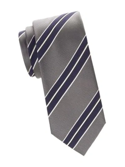 Brioni Men's Diagonal Stripe Silk Tie In Grey