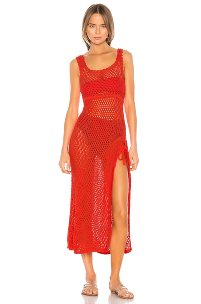 Camila Coelho Athena Crochet Dress In Coral Red